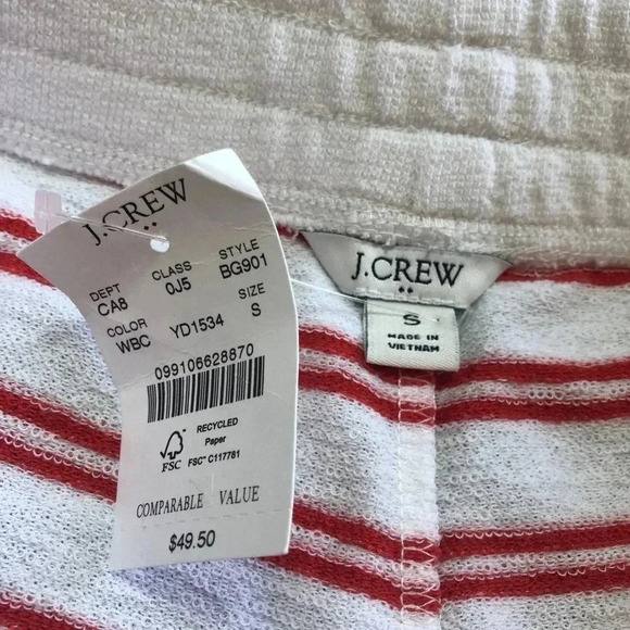J. Crew Factory Towel Terry Stripped Pull On White/Red Shorts Size Small NWT - Picture 5 of 9